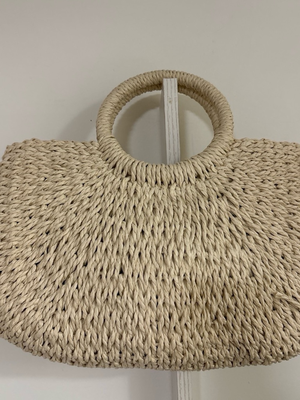 Woven Straw Circle-Handle Tote Bag in Natural